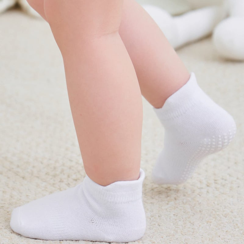 ZAPLES Baby Non Slip Grip Ankle Socks with Non Skid Soles for Infants Toddlers Kids Boys Girls, White, 6-12 Months - Image 3